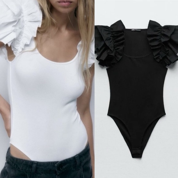 🌿 ZARA GREEN BUTTERFLY SLEEVE RIBBED BODYSUIT! - Picture 14 of 16